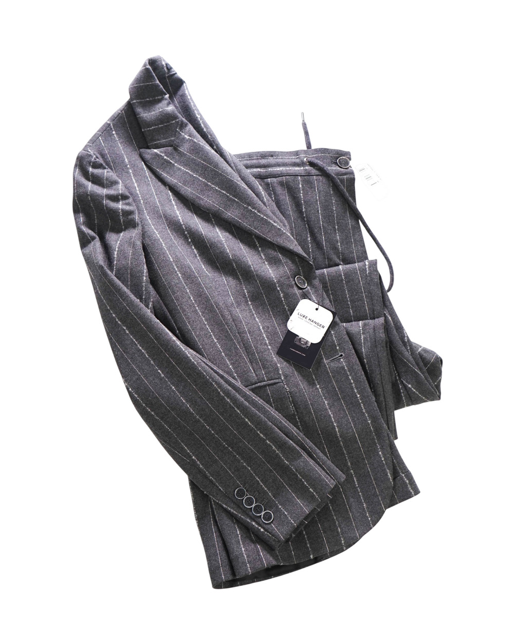 $1,895 ELEVENTY - Gray Stripe Flannel Wool Suit - 10 US